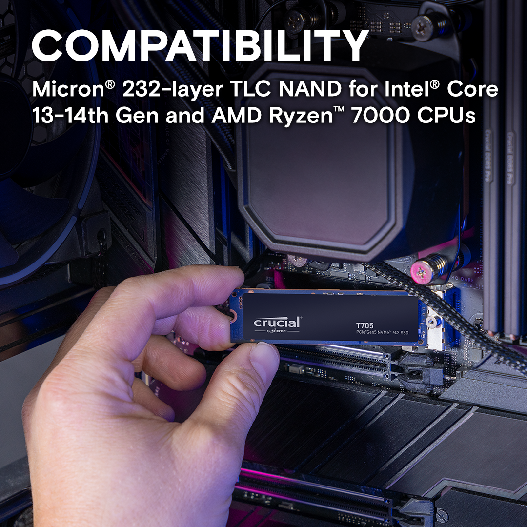 Crucial T705 PCIE GEN5 NVME M.2 Up to 13,600 MB/s - Game Ready - Internal Solid State Drive Crucial T705 PCIE GEN5 NVME M.2 Up to 13,600 MB/s - Game Ready - Internal Solid State Drive